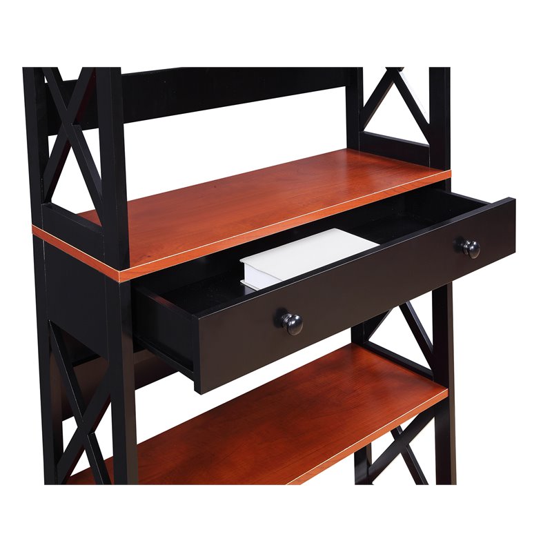 Pemberly Row Five-Tier Bookcase in Cherry and Black Wood Finish