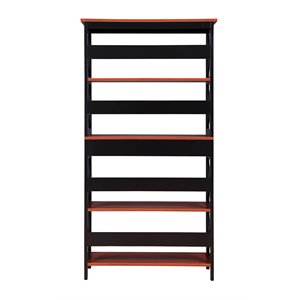Pemberly Row Five-Tier Bookcase in Cherry and Black Wood Finish