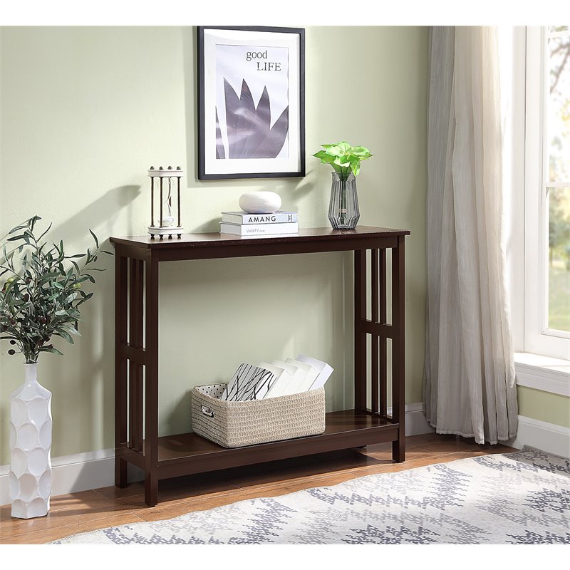 Pemberly Row Contemporary Console Table in Espresso Wood Finish
