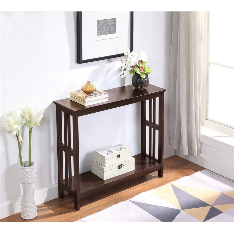 Pemberly Row Contemporary Console Table in Espresso Wood Finish
