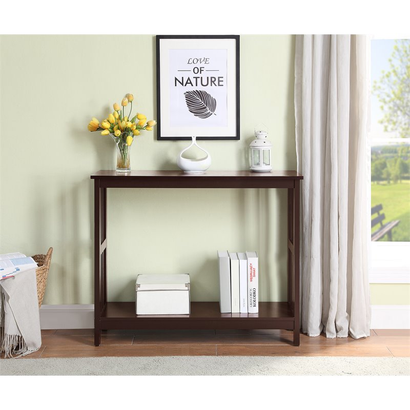 Pemberly Row Contemporary Console Table in Espresso Wood Finish