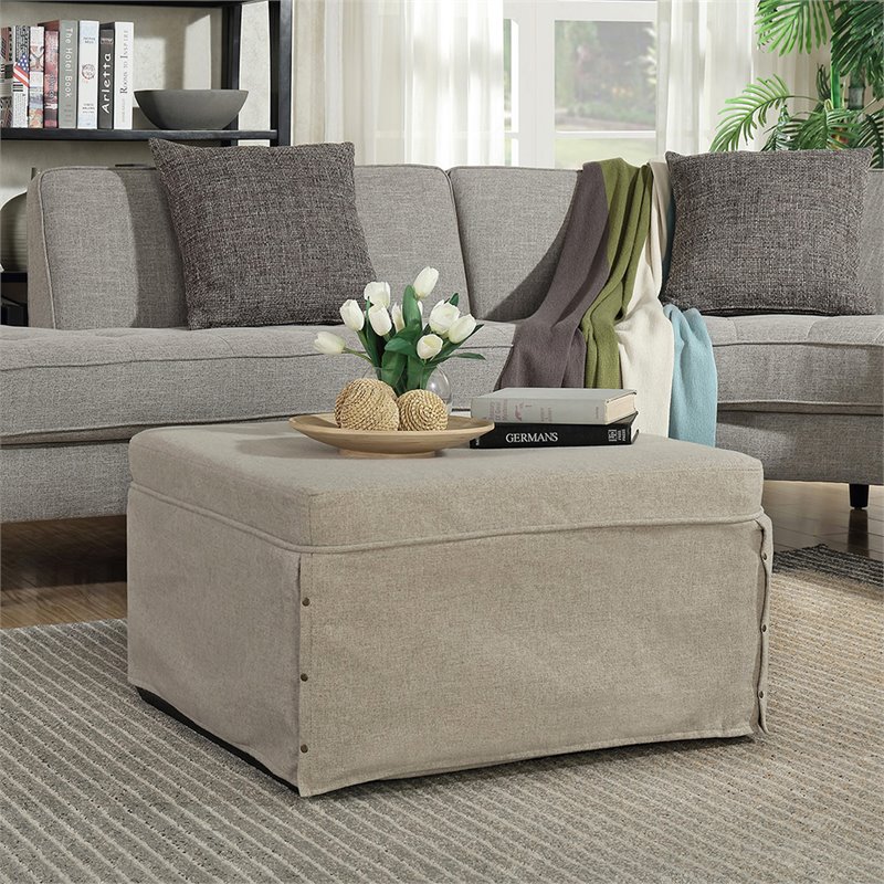 Pemberly Row Modern Twin Folding Bed Ottoman in Beige Fabric