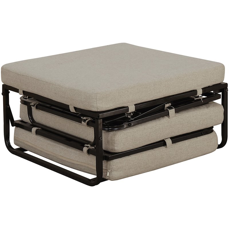 Pemberly Row Modern Twin Folding Bed Ottoman in Beige Fabric