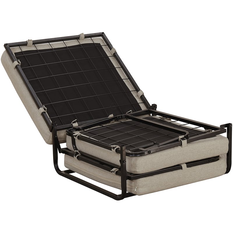 Pemberly Row Modern Twin Folding Bed Ottoman in Beige Fabric