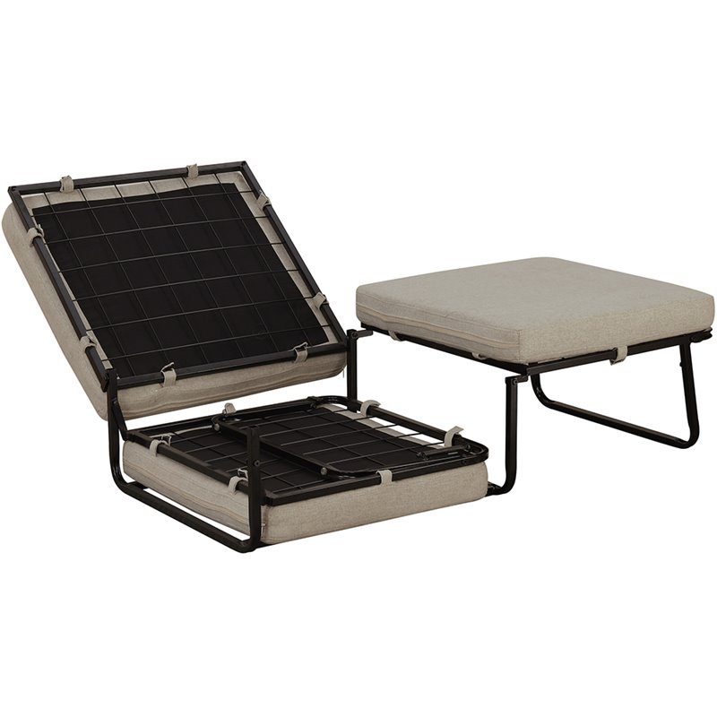 Pemberly Row Modern Twin Folding Bed Ottoman in Beige Fabric