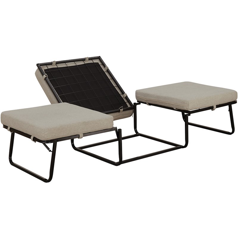 Pemberly Row Modern Twin Folding Bed Ottoman in Beige Fabric