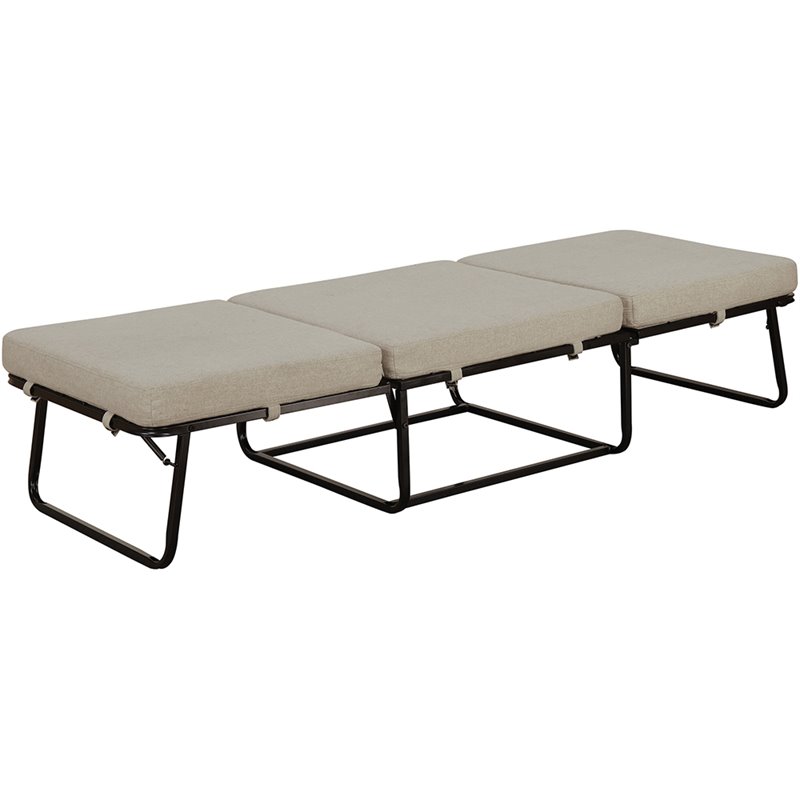 Pemberly Row Modern Twin Folding Bed Ottoman in Beige Fabric