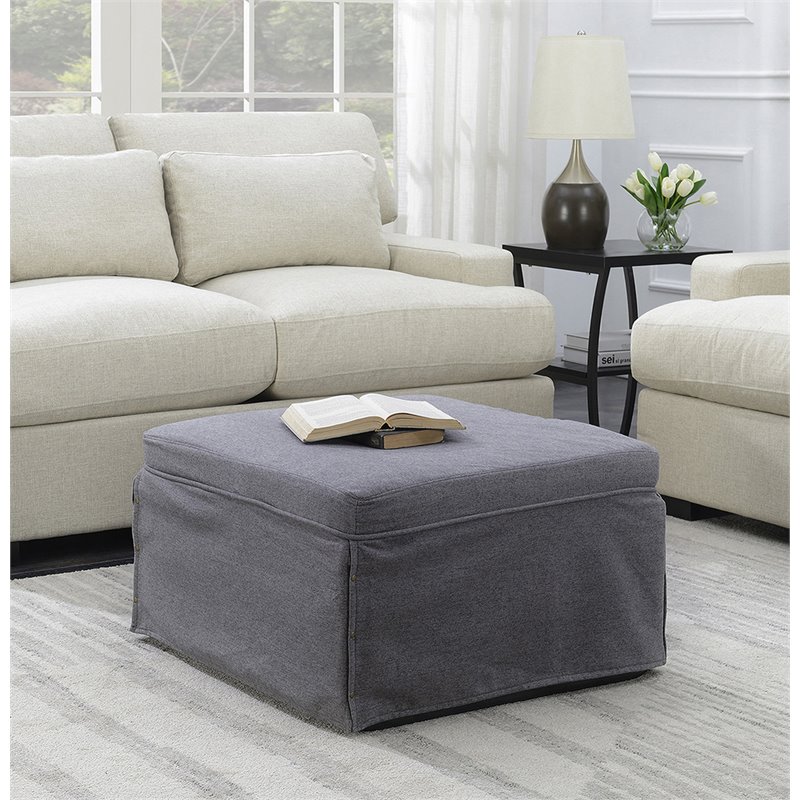 Pemberly Row Contemporary Twin Folding Bed Ottoman in Gray Fabric