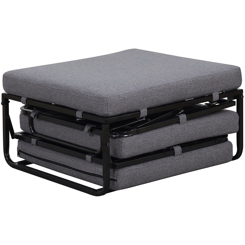 Pemberly Row Contemporary Twin Folding Bed Ottoman in Gray Fabric