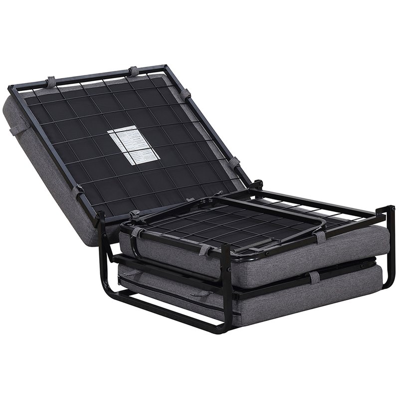 Pemberly Row Contemporary Twin Folding Bed Ottoman in Gray Fabric