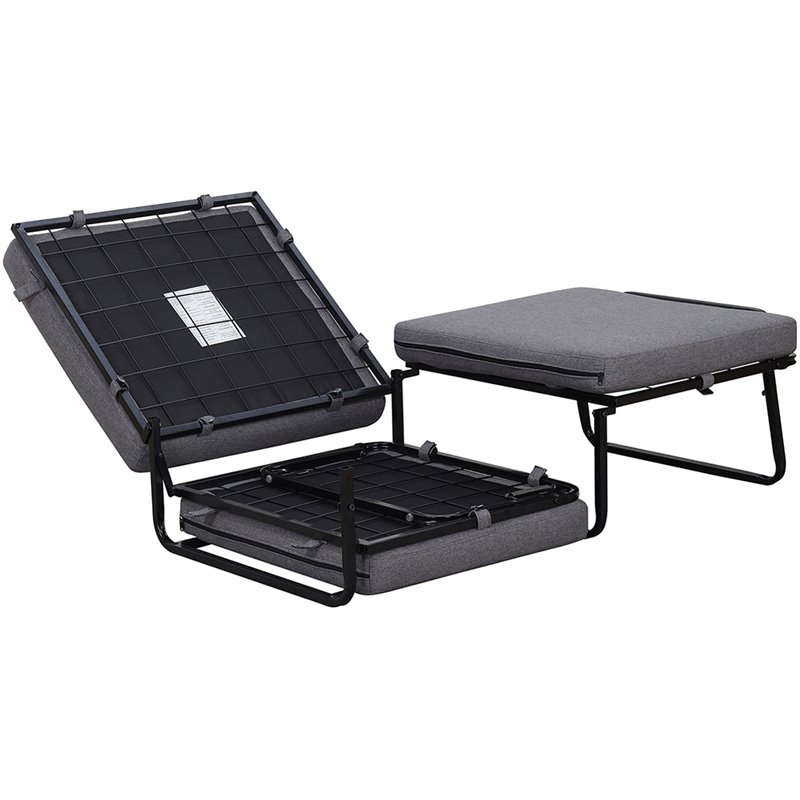 Pemberly Row Contemporary Twin Folding Bed Ottoman in Gray Fabric