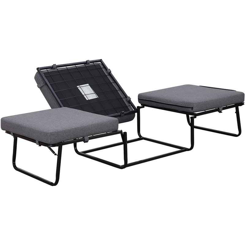 Pemberly Row Contemporary Twin Folding Bed Ottoman in Gray Fabric