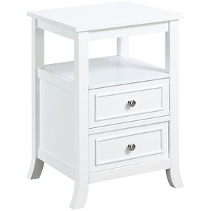 Pemberly Row Modern Two-Drawer End Table in White Wood Finish