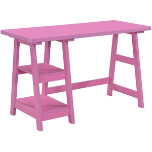 Pemberly Row Modern Trestle Writing Desk in Pink Wood Finish