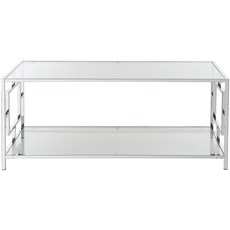 Pemberly Row Modern Glass Top Coffee Table in Chrome Metal Frame