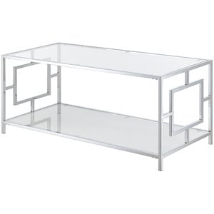 Pemberly Row Modern Glass Top Coffee Table in Chrome Metal Frame