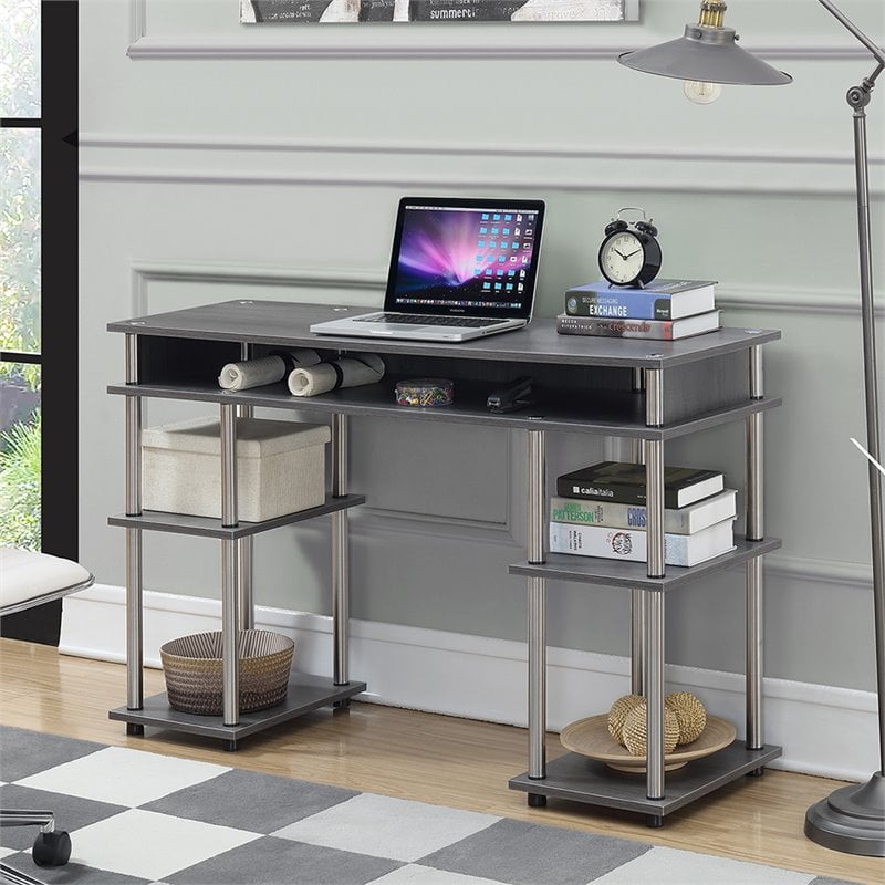 Pemberly Row Modern Writing Desk in Charcoal Gray Wood Finish