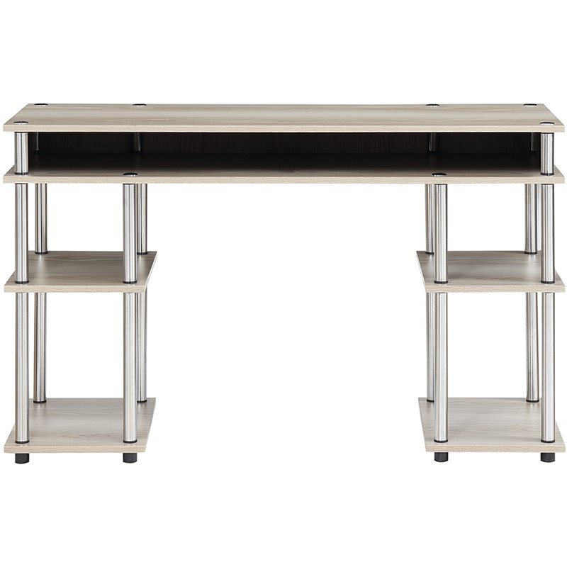 Pemberly Row Modern Writing Desk in Ice Off-White Wood Finish