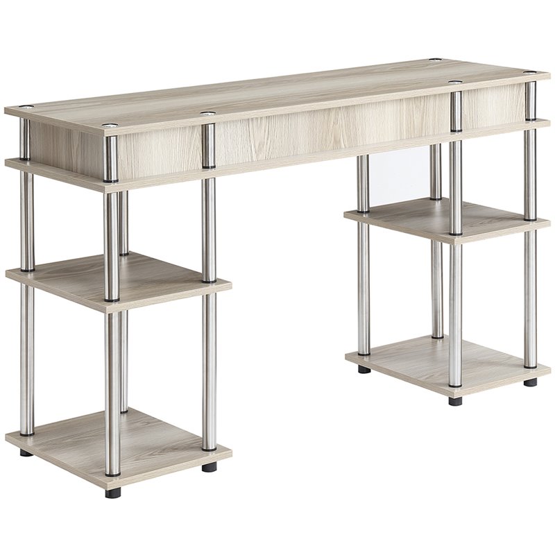 Pemberly Row Modern Writing Desk in Ice Off-White Wood Finish