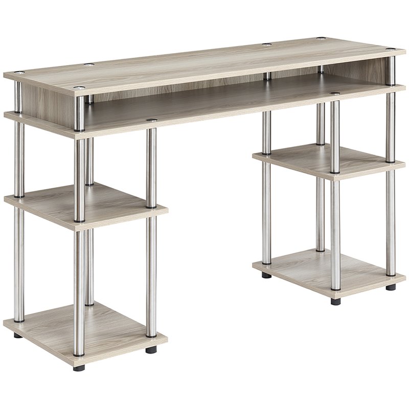 Pemberly Row Modern Writing Desk in Ice Off-White Wood Finish