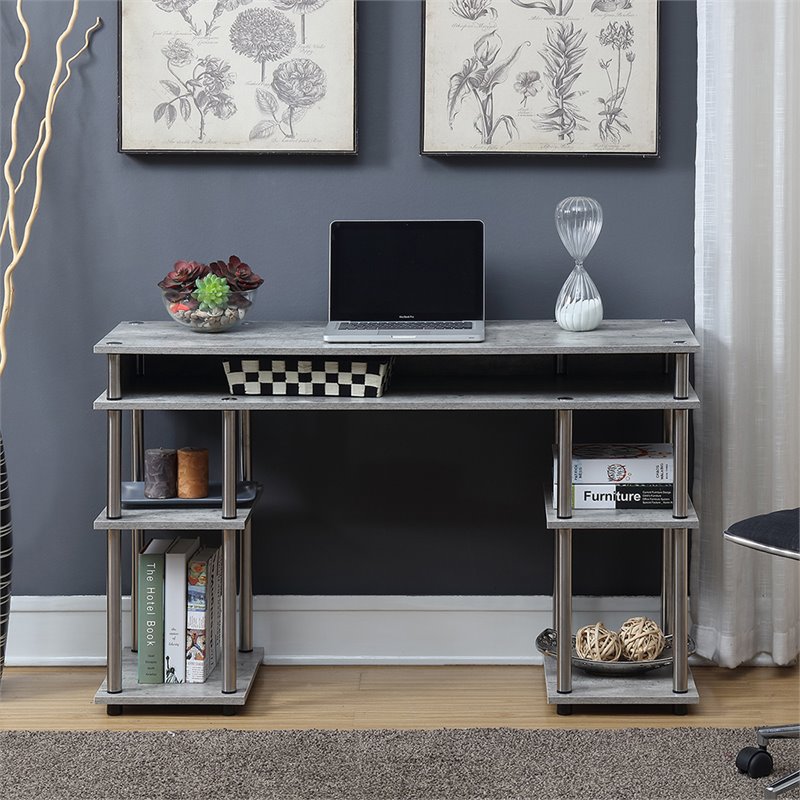 Pemberly Row Modern Writing Desk in Faux Birch Gray Wood Finish