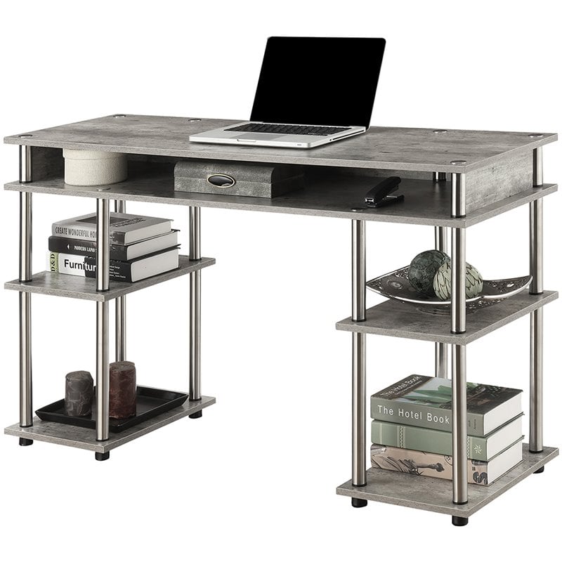 Pemberly Row Modern Writing Desk in Faux Birch Gray Wood Finish