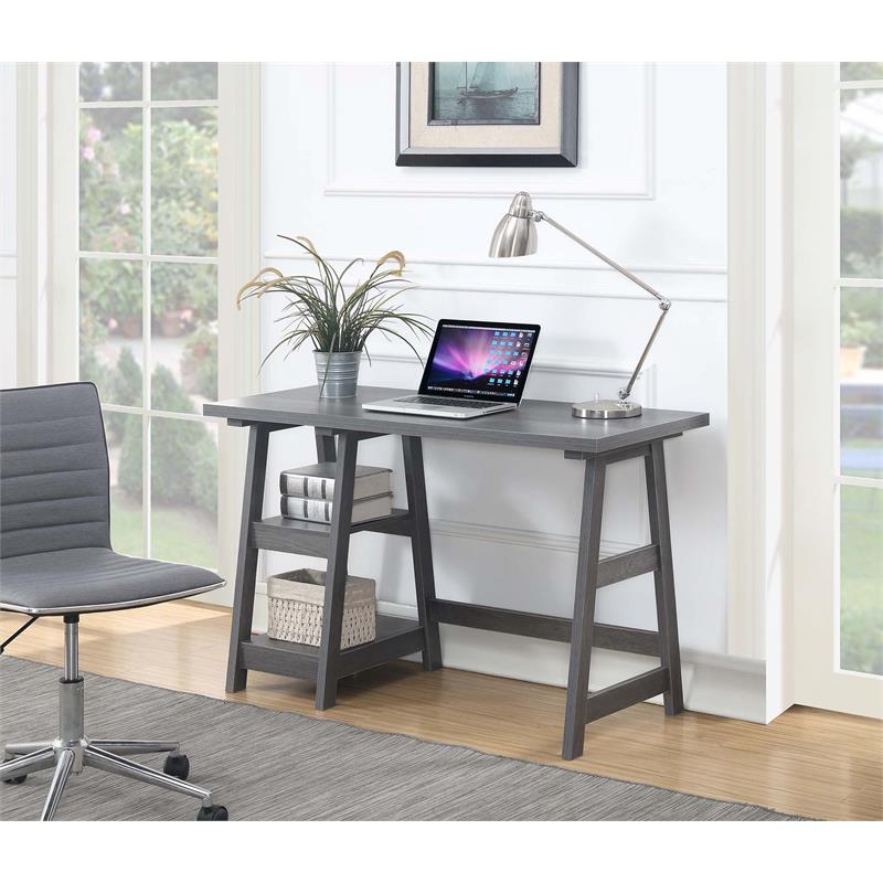Pemberly Row Modern / Contemporary Trestle Desk in Gray Wood Finish