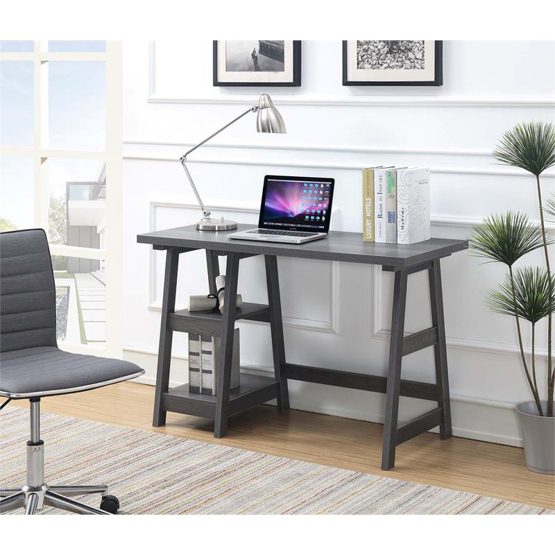 Pemberly Row Modern / Contemporary Trestle Desk in Gray Wood Finish