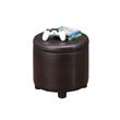Pemberly Row Round Accent Storage Ottoman in Espresso Faux Leather