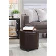 Pemberly Row Round Accent Storage Ottoman in Espresso Faux Leather