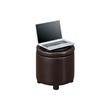 Pemberly Row Round Accent Storage Ottoman in Espresso Faux Leather