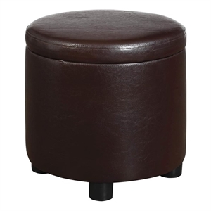 Pemberly Row Round Accent Storage Ottoman in Espresso Faux Leather