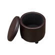 Pemberly Row Round Accent Storage Ottoman in Espresso Faux Leather