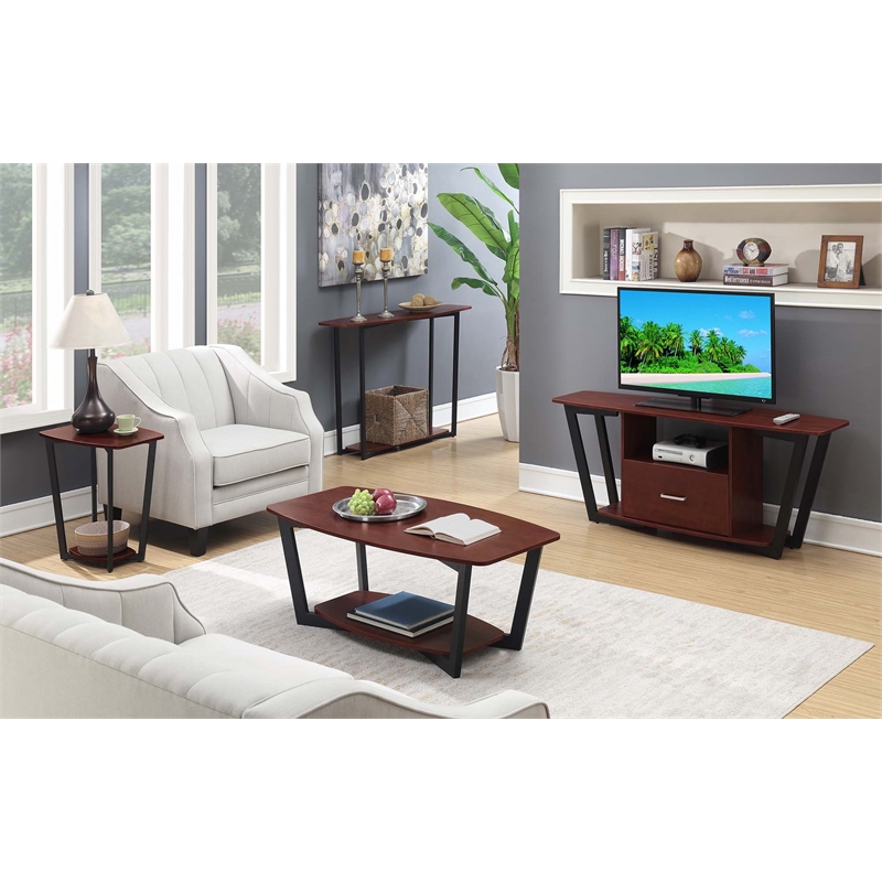 Pemberly Row End Table in Cherry Wood Finish and Black Metal