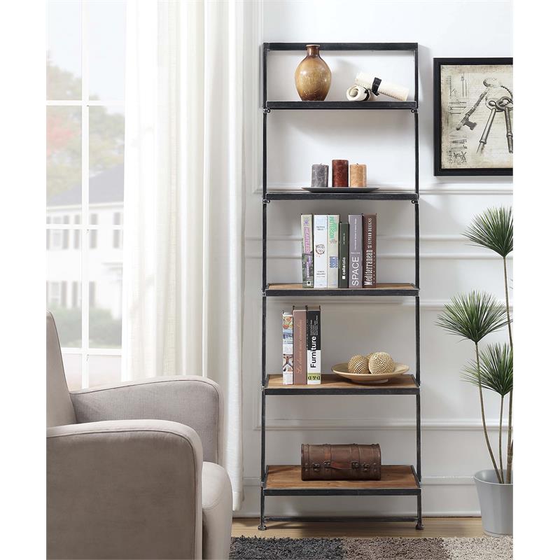 Pemberly Row Modern Five-Tier Ladder Bookcase/Shelf in Black Metal