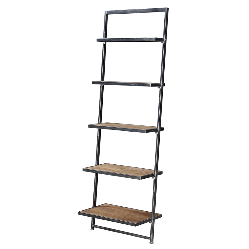 Pemberly Row Modern Five-Tier Ladder Bookcase/Shelf in Black Metal