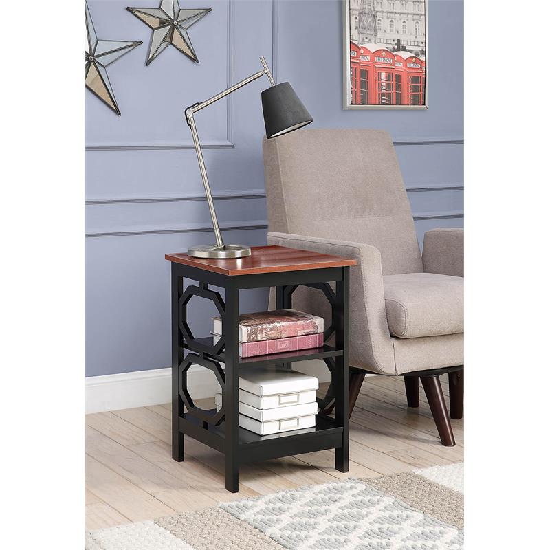 Pemberly Row Modern End Table in Cherry and Black Wood Finish