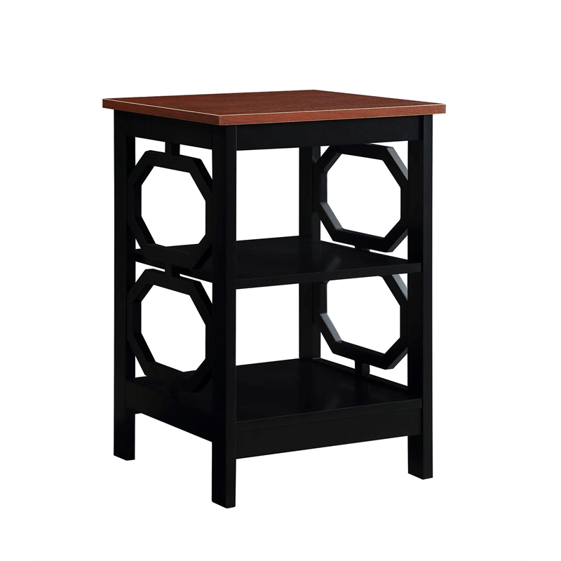 Pemberly Row Modern End Table in Cherry and Black Wood Finish