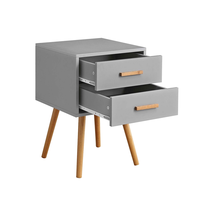 Pemberly Row Modern Two-Drawer End Table in Gray Wood Finish