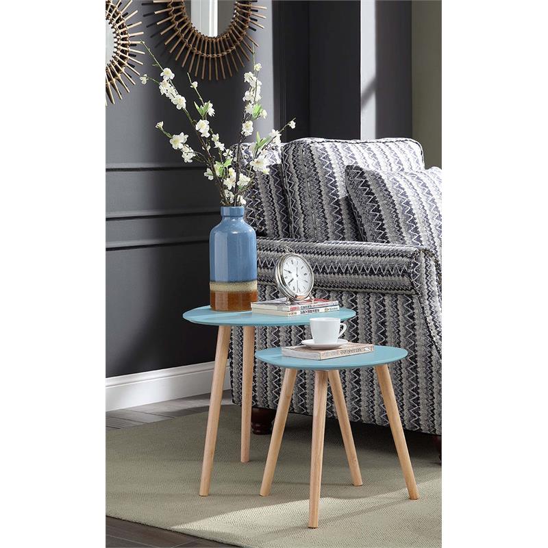 Pemberly Row Modern Nesting End Tables in Mint Green Wood Finish