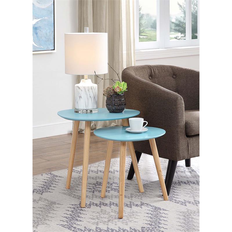 Pemberly Row Modern Nesting End Tables in Mint Green Wood Finish