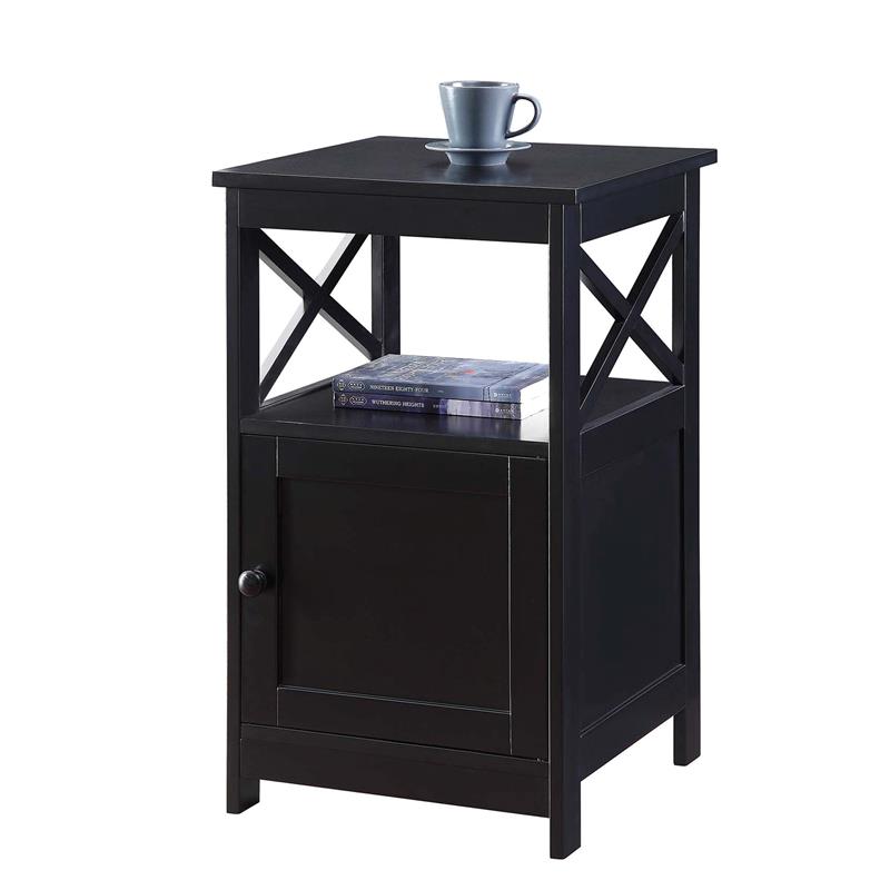 Pemberly Row Modern End Table with Cabinet in Black Wood Finish