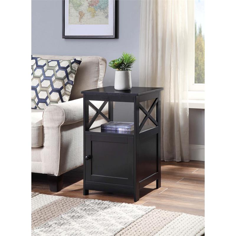 Pemberly Row Modern End Table with Cabinet in Black Wood Finish