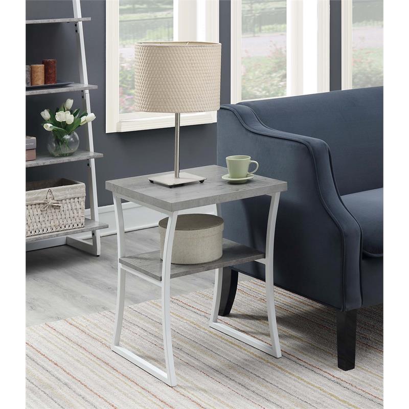 Pemberly Row Modern End Table in Gray Wood Finish and Metal Frame