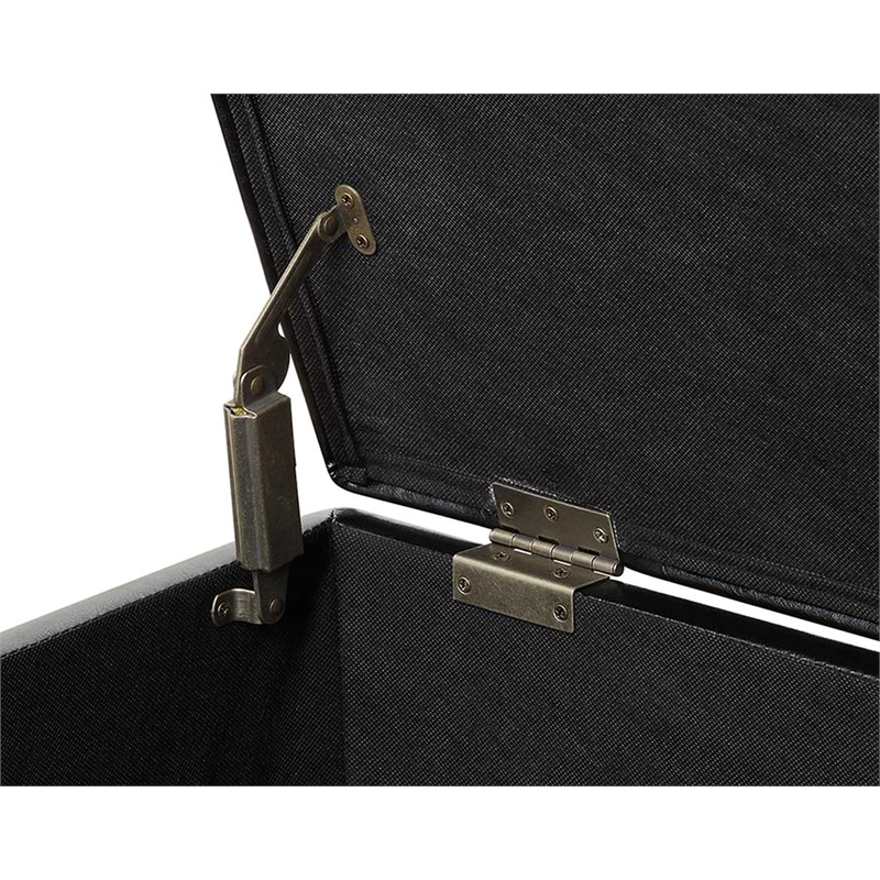 Pemberly Row Modern Storage Ottoman in Black Faux Leather Fabric