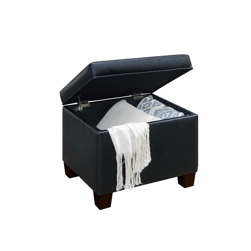 Pemberly Row Modern Storage Ottoman in Black Faux Leather Fabric