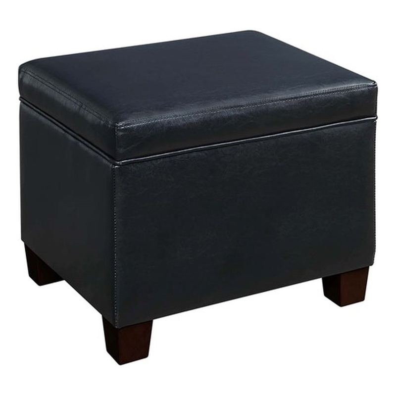 Pemberly Row Modern Storage Ottoman in Black Faux Leather Fabric