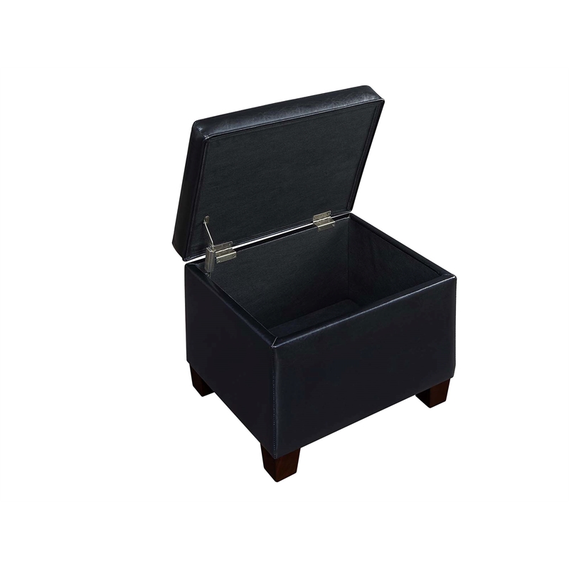 Pemberly Row Modern Storage Ottoman in Black Faux Leather Fabric