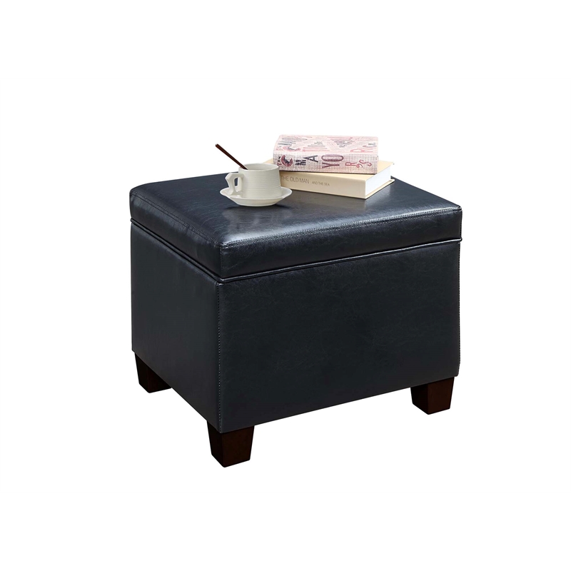 Pemberly Row Modern Storage Ottoman in Black Faux Leather Fabric