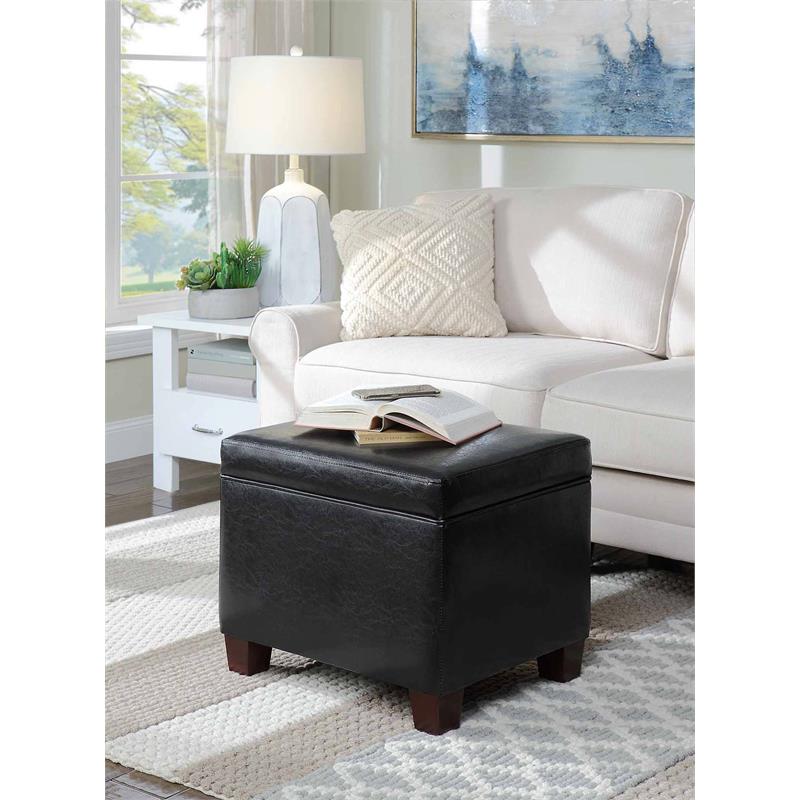 Pemberly Row Modern Storage Ottoman in Black Faux Leather Fabric